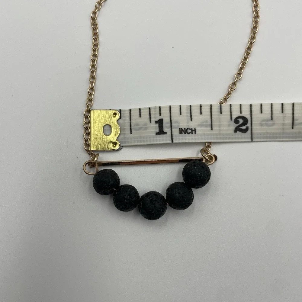 Gold Tone Black Lava Stone Aromatherapy Essential Oil Statement Necklace 18-20